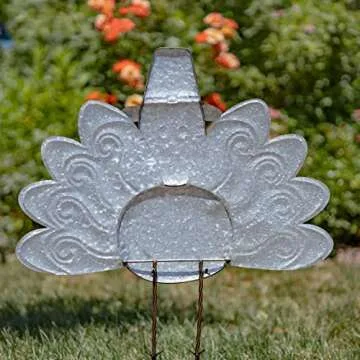 Zaer Ltd. 37" Tall Large Galvanized Thanksgiving Pilgrim Turkey Flat Garden Stake (1 Turkey)