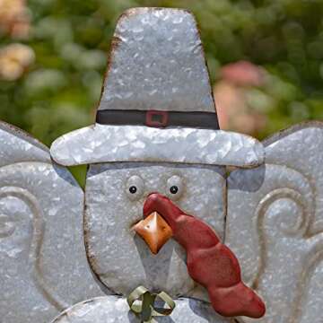 Zaer Ltd. 37" Tall Large Galvanized Thanksgiving Pilgrim Turkey Flat Garden Stake (1 Turkey)