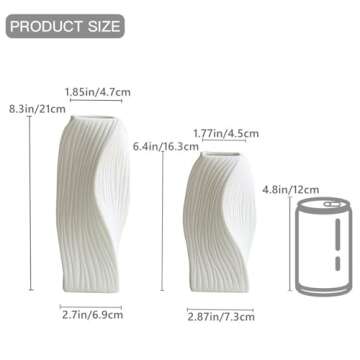 White Ceramic Vase Set of 2 for Modern Home Decor, Geometric Ribbed Fluted Textured Vases Pampas Grass Neutral Nordic Boho Minimalist Flower Vase for Living Room Bedroom Wedding Dining Table Office