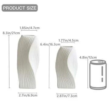 White Ceramic Vase Set of 2 for Modern Home Decor, Geometric Ribbed Fluted Textured Vases Pampas Grass Neutral Nordic Boho Minimalist Flower Vase for Living Room Bedroom Wedding Dining Table Office