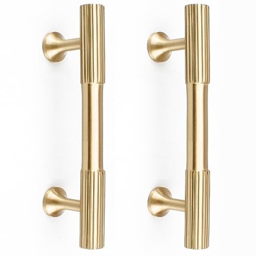 RZDEAL 4pcs Solid Brass Gold Cabinet Pulls, 3-Inch Hole Centers for Kitchen Cupboard Handles Modern ...