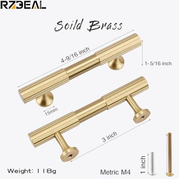 RZDEAL 4pcs Solid Brass Gold Cabinet Pulls for All