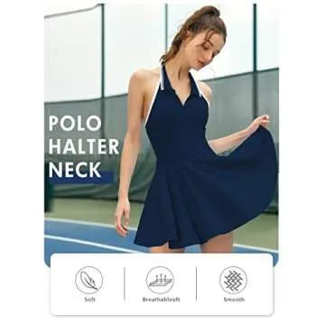 Rigolla Womens Tennis Dress Workout Dress with Built-in Bra & Shorts Exercise Dress for Golf Athletic Navy L