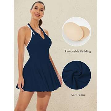 Rigolla Womens Tennis Dress Workout Dress with Built-in Bra & Shorts Exercise Dress for Golf Athletic Navy L