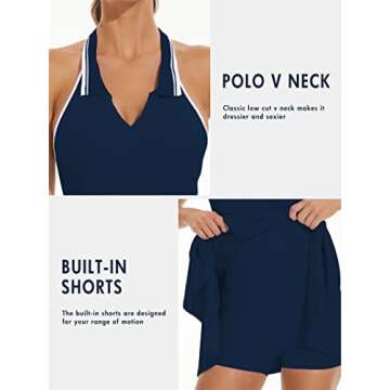 Rigolla Womens Tennis Dress Workout Dress with Built-in Bra & Shorts Exercise Dress for Golf Athletic Navy L