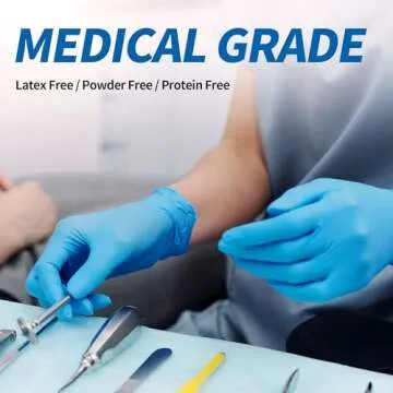 Basic Vinyl Exam Gloves, Powder Free,Latex Free, Non-Sterile for Cleaning, Food Service and All Purposes Disposable Gloves BMPF3003 Box of 100Pcs (Large, Blue)