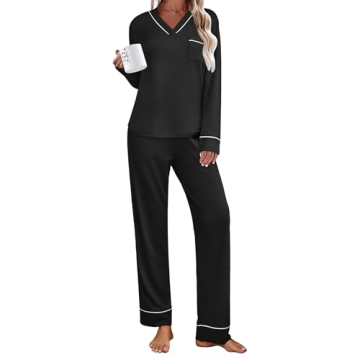 Ekouaer Women's Pajamas Sets 2 piece PJs V Neck Long Sleeve Sleepwear Comfy Pants Loungewear with Po...