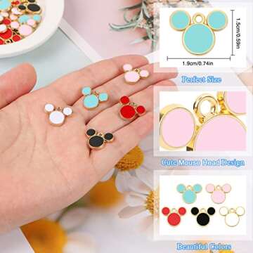 CCOZN 40 Pcs Mouse Charms, 5 Colors Mouse Head Pendant Key Ring Colorful Acrylic Mouse Beads for Wom...