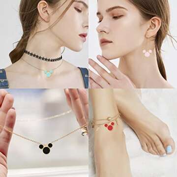 CCOZN 40 Pcs Mouse Charms, 5 Colors Mouse Head Pendant Key Ring Colorful Acrylic Mouse Beads for Women Girls DIY Crafting Cartoon Mouse Keychains with Box