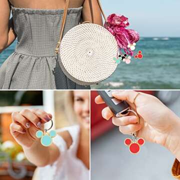 CCOZN 40 Pcs Mouse Charms, 5 Colors Mouse Head Pendant Key Ring Colorful Acrylic Mouse Beads for Women Girls DIY Crafting Cartoon Mouse Keychains with Box