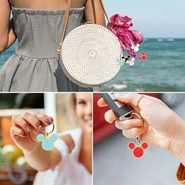 CCOZN 40 Pcs Mouse Charms, 5 Colors Mouse Head Pendant Key Ring Colorful Acrylic Mouse Beads for Women Girls DIY Crafting Cartoon Mouse Keychains with Box