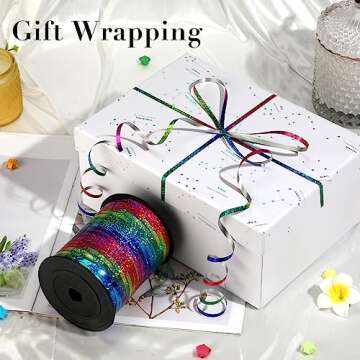 OMISELIO 500 Yard Rainbow Ribbon, Rainbow Curling Ribbon, Metallic Shiny Curling Ribbon for Gift Wra...