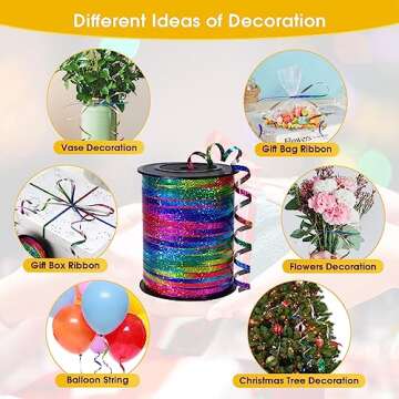 OMISELIO 500 Yard Rainbow Ribbon, Rainbow Curling Ribbon, Metallic Shiny Curling Ribbon for Gift Wrapping, Balloon String, Balloon Ribbon, Laser Curly Ribbon for Wedding, Birthday, Christmas 3/16"