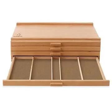 7 Elements 4 Drawer Wooden Artist Storage Supply Box for Pastels, Pencils, Pens, Markers, Brushes and Tools