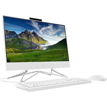 HP 2022 All-in-One Desktop, 21.5" FHD Display, Intel Celeron J4025 Processor, 16GB RAM, 512GB PCIe SSD, Webcam, HDMI, RJ-45, Wired Keyboard&Mouse, WiFi, Windows 11 Home, White
