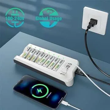 EBL 2300mAh Ni-MH AA Rechargeable Batteries (16 Pack) and Rechargeable AA AAA Battery Charger with 2 USB Charging Ports