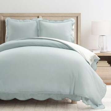 Lush Decor Coastal Chic Scallop Edge Duvet Blue/White 3 Piece Set King - Soft Elegant Affordable Lux...