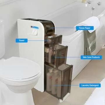 BAISRGS 3-Tier Bathroom Floor Cabinet, Narrow Bathroom Storage Cabinet, Mobile and No Installation Required, Perfect for Small Space Laundry Rooms, Toilet Areas, and Living Room Gaps