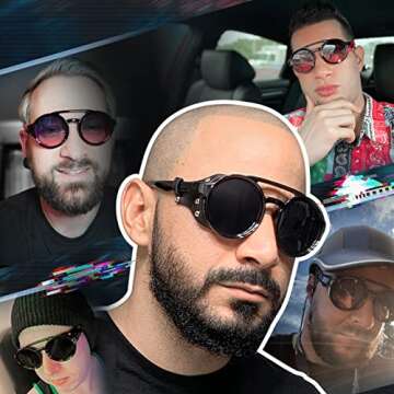 FEISEDY Retro Round Steampunk Sunglasses - Vintage Chic Eyewear for Everyone