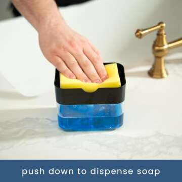 S&T INC. Dish Soap Dispenser and Sponge Holder for Kitchen Sink with Enhanced Features, Sponge Inclu...