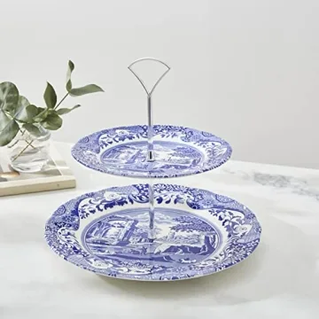 Spode Blue Italian 2 Tier Cake Stand for Elegant Presentations