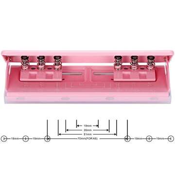 WORKLION Adjustable 6 Hole Punch: Metal Six Hole Puncher for Planners and 6-Ring Binders with 6 Sheet Capacity for A4 / A5 / A6 / Personal/Pocket Size (Pink)