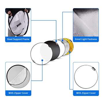 Selens 32 Inch (80cm) Reflector Photography, Collapsible Light Reflector with Carrying Case, 5 in 1 Handle Reflector for Photography Photo Studio Lighting -Translucent, Silver, Gold, White and Black