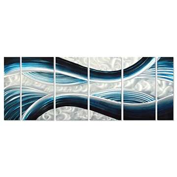 Pure Art Blue Desire Metal Wall Art - Large Wall Decor in Ocean Abstract Design - 3D Wall Art for Mo...