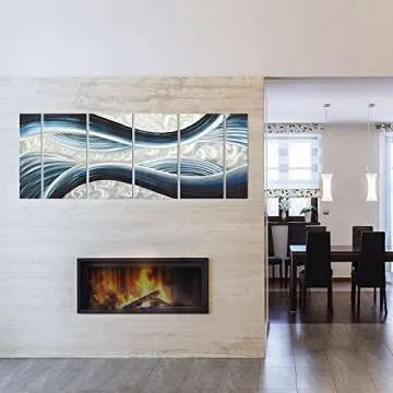 Pure Art Blue Desire Metal Wall Art - Large Wall Decor in Ocean Abstract Design - 3D Wall Art for Modern and Contemporary Decor - Great for Indoor Settings - 6-Panels 24x 65-inch