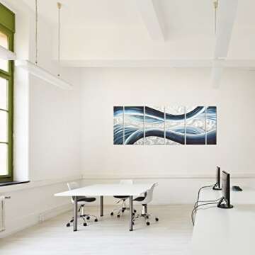 Pure Art Blue Desire Metal Wall Art - Large Wall Decor in Ocean Abstract Design - 3D Wall Art for Modern and Contemporary Decor - Great for Indoor Settings - 6-Panels 24x 65-inch