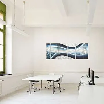 Pure Art Blue Desire Metal Wall Art - Large Wall Decor in Ocean Abstract Design - 3D Wall Art for Modern and Contemporary Decor - Great for Indoor Settings - 6-Panels 24x 65-inch