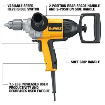 Dewalt DW130V Electric Drill, 9-Amp 1/2-Inch with Spade Handle