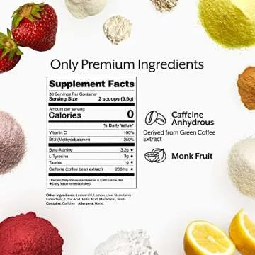 Promix Pre-Workout Powder, Strawberry Lemon - Maximize Focus & Performance - Helps Muscle Gain, Endurance & Enhanced Energy - Vitamin B12, Caffeine, Beta-Alanine & L-Tyrsosine - Gluten & Dairy-Free