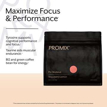 Promix Pre-Workout Powder, Strawberry Lemon - Maximize Focus & Performance - Helps Muscle Gain, Endurance & Enhanced Energy - Vitamin B12, Caffeine, Beta-Alanine & L-Tyrsosine - Gluten & Dairy-Free