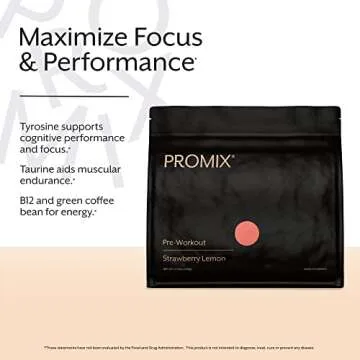 Promix Pre-Workout Powder, Strawberry Lemon - Maximize Focus & Performance - Helps Muscle Gain, Endurance & Enhanced Energy - Vitamin B12, Caffeine, Beta-Alanine & L-Tyrsosine - Gluten & Dairy-Free