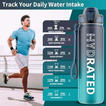 QLUR 32oz Motivational Water Bottle with Time Markers, BPA Free Tritan Sports Bottle
