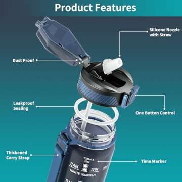 QLUR 32oz Motivational Water Bottle with Straw