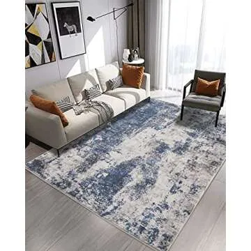 Area Rug Living Room Rugs: 5x7 Large Soft Indoor Carpet Modern Abstract Decor Rug with Non Slip Rubber Backing for Under Dining Table Nursery Home Office Bedroom Blue
