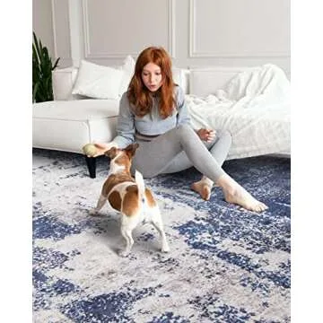 Area Rug Living Room Rugs: 5x7 Large Soft Indoor Carpet Modern Abstract Decor Rug with Non Slip Rubber Backing for Under Dining Table Nursery Home Office Bedroom Blue