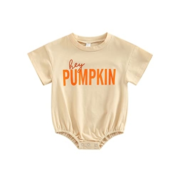 Baby Boy Girl Halloween Outfit Hey Pumpkin Oversized Romper Onesie Short Sleeve Shirt Cute Baby Hall...