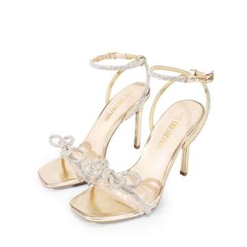 DREAM PAIRS Women's Double Bowknots Crystal Sandals Clear Slingback Heels Square Toe Shoes for Party...