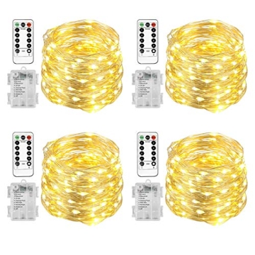 Homemory 4 Pack 20 Ft 60 LED Fairy Lights Battery Operated Christmas Lights with Remote Waterproof 8...