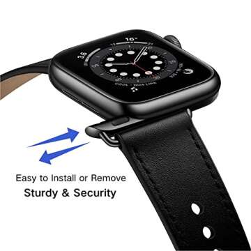 OUHENG Compatible with Apple Watch Band 49mm/46mm/45mm/44mm/42mm, Genuine Leather Bands Strap for iW...