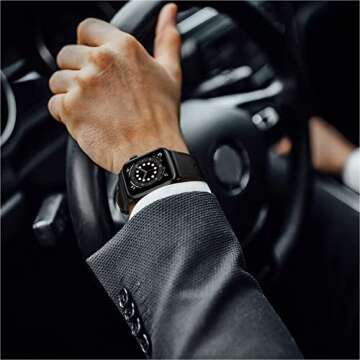 OUHENG Compatible with Apple Watch Band 49mm/46mm/45mm/44mm/42mm, Genuine Leather Bands Strap for iWatch Ultra 2/1 SE Series 10 9 8 7 6 5 4 3 2 1 (Black/Black)