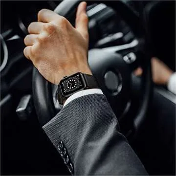 OUHENG Compatible with Apple Watch Band 49mm/46mm/45mm/44mm/42mm, Genuine Leather Bands Strap for iWatch Ultra 2/1 SE Series 10 9 8 7 6 5 4 3 2 1 (Black/Black)