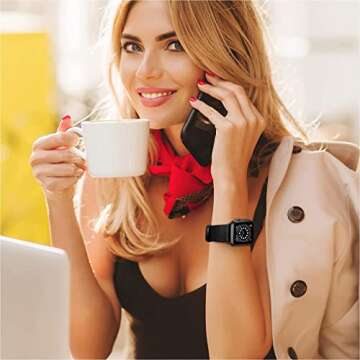 OUHENG Compatible with Apple Watch Band 49mm/46mm/45mm/44mm/42mm, Genuine Leather Bands Strap for iWatch Ultra 2/1 SE Series 10 9 8 7 6 5 4 3 2 1 (Black/Black)