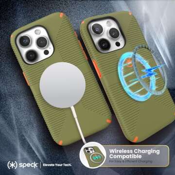 Speck MagSafe Case for iPhone 15 Pro - Drop & Camera Protection, Soft-Touch Secure Grip, Wireless Charging Compatible, Fits All 6.1 Inch Models Including iPhone 14 &13 Pro - Grip Green