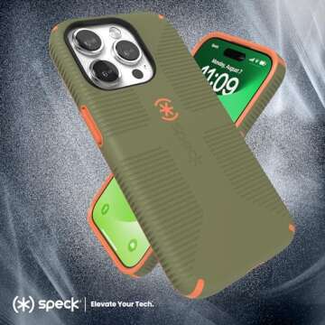 Speck MagSafe Case for iPhone 15 Pro - Drop & Camera Protection, Soft-Touch Secure Grip, Wireless Charging Compatible, Fits All 6.1 Inch Models Including iPhone 14 &13 Pro - Grip Green