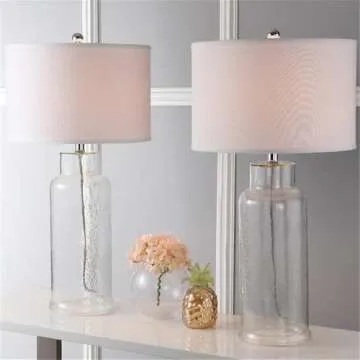 SAFAVIEH Lighting Collection Glass Bottle Clear 30-inch Bedroom Living Room Home Office Desk Nightstand Table Lamp Set of 2 (LED Bulbs Included)