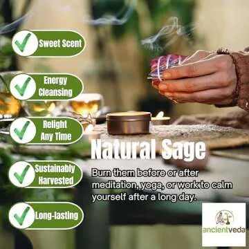 Ancient VEDA White Sage Dragon's Blood Smudge Sticks with Starter Guide | 3 Pack Flowers Sage Smudging | Floral Sage House Blessing for Cleansing, Meditation, Yoga, and Smudging (Lavender)